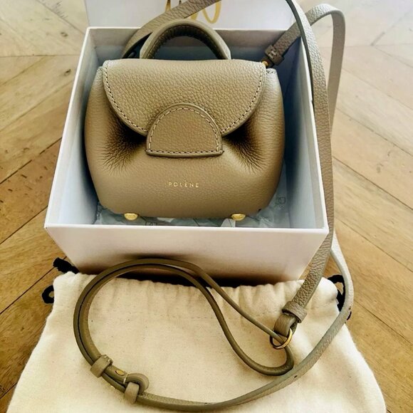 $1195 Authentic POLENE Numero Un Taupe Made in SPAIN Micro Mini Crossbody Bag - Picture 1 of 11